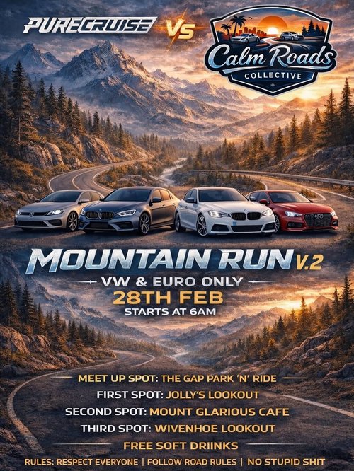 Mountain Run V.2 — Euro car meet in Brisbane, QLD on Saturday 28 February 2026