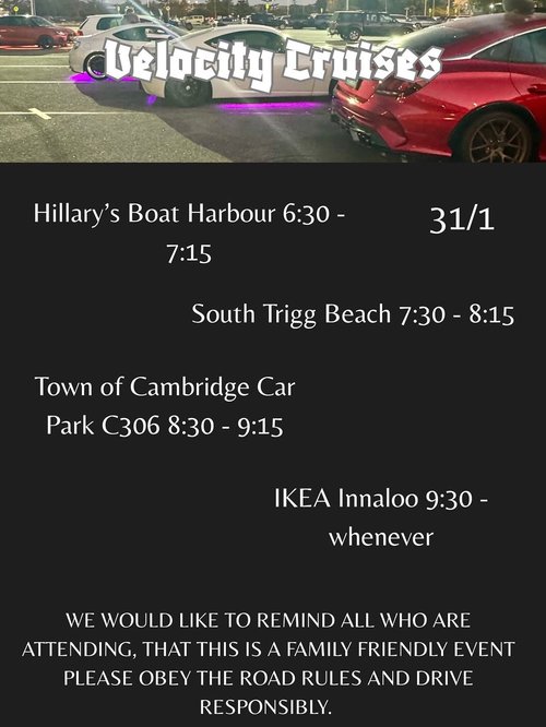 Velocity Cruises Coastal Cruise — car meet in Perth, WA on Saturday 31 January 2026