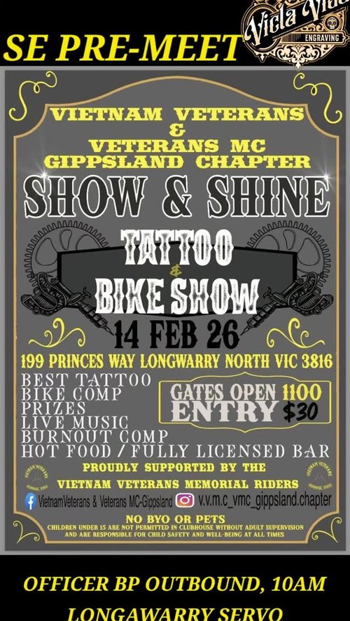 Show & Shine Tattoo & Bike Show — car meet in Melbourne, VIC on Saturday 14 February 2026