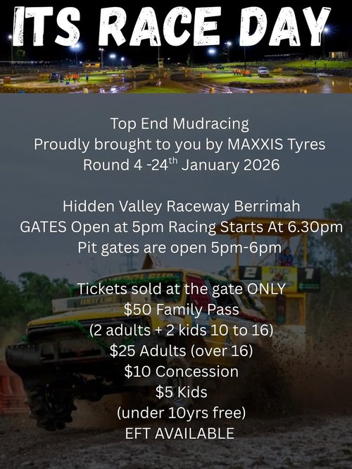 Top End Mudracing Round 4 — 4x4 spectator event in Darwin, NT on Saturday 24 January 2026