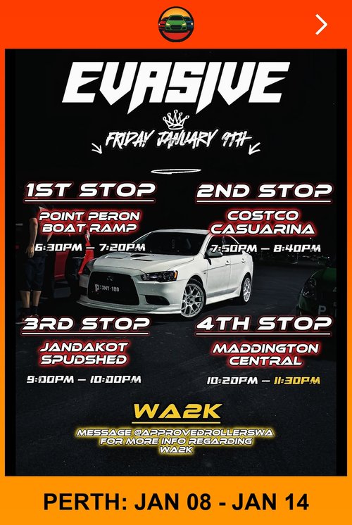 Evasive Cruise — car meet in Perth, WA on Friday 9 January 2026