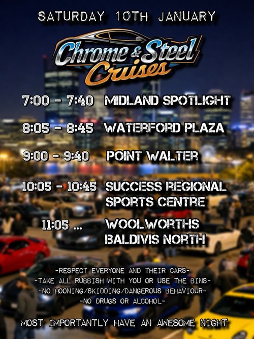 Chrome & Steel Cruises — car meet in Perth, WA on Saturday 10 January 2026
