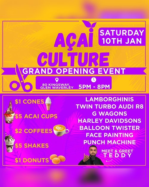 Açaí Culture Grand Opening Event — car meet in Melbourne, VIC on Saturday 10 January 2026