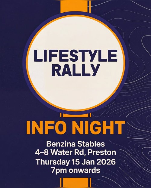 Lifestyle Rally 2026 Info Night — car meet in Melbourne, VIC on Thursday 15 January 2026