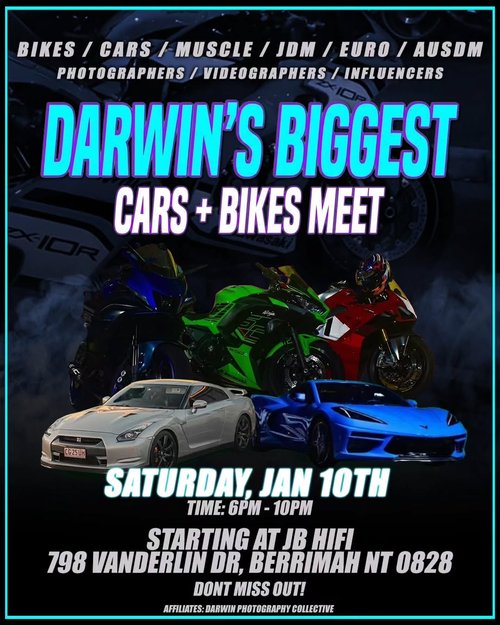 Darwin's Biggest Cars + Bikes Meet — car meet in Darwin, NT on Saturday 10 January 2026