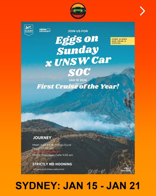 Eggs on Sunday x UNSW Car SOC — car meet in Sydney, NSW on Sunday 18 January 2026