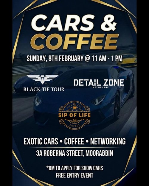 Cars & Coffee — Exotic car meet in Melbourne, VIC on Sunday 8 February 2026