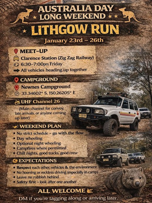 Australia Day Long Weekend Lithgow Run — 4x4 car meet in Sydney, NSW on Friday 23 January 2026