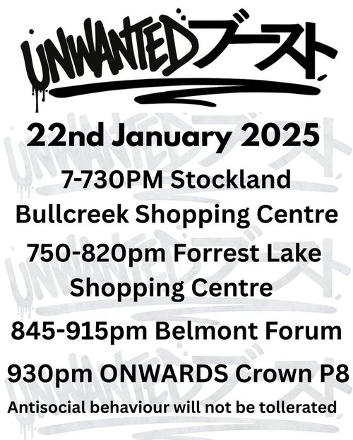 Unwanted Boost Cruise — car meet in Perth, WA on Thursday 22 January 2026