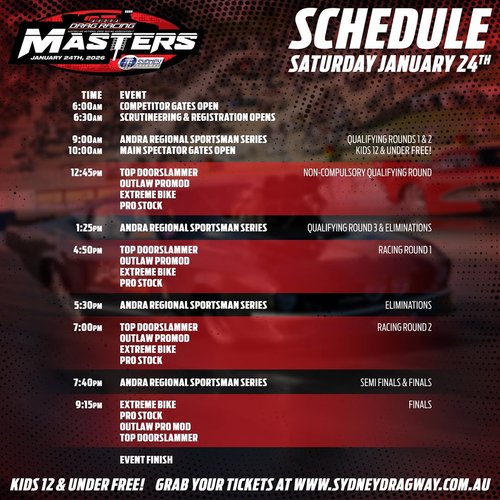 ANDRA Drag Racing Masters — spectator event in Sydney, NSW on Saturday 24 January 2026
