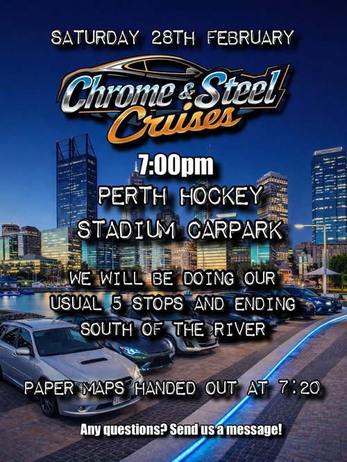 Chrome & Steel Cruises — Muscle car meet in Perth, WA on Saturday 28 February 2026