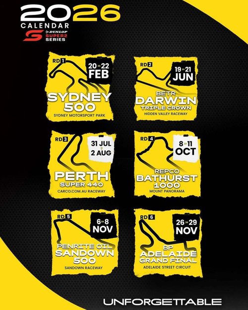 Dunlop Super2 Series 2026 Calendar — Exotic/Muscle spectator event in Darwin, NT on Friday 20 February 2026