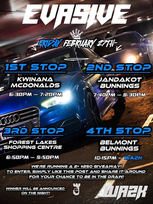 Evasive Cruise — car meet in Perth, WA on Friday 27 February 2026