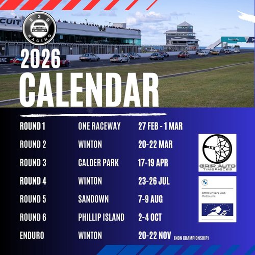 E30 Racing 2026 Calendar - Round 1 — Euro track day in Sydney, NSW on Friday 27 February 2026