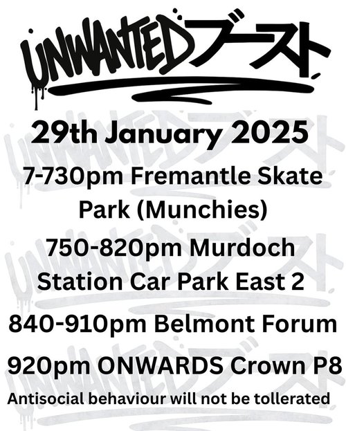 Unwanted Boost Cruise — JDM car meet in Perth, WA on Thursday 29 January 2026