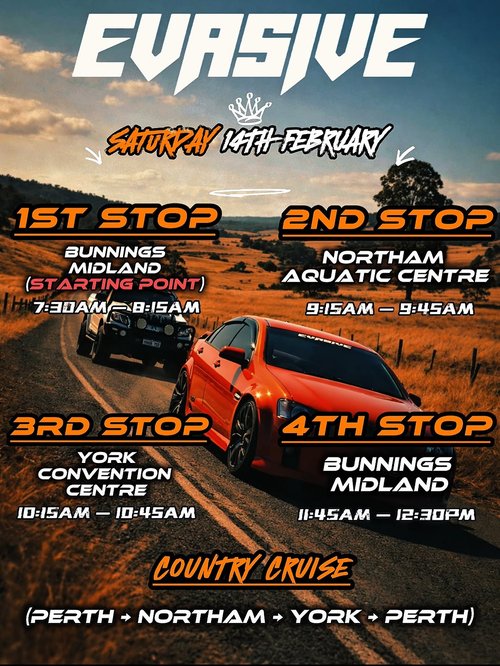 Evasive Country Cruise — car meet in Perth, WA on Saturday 14 February 2026