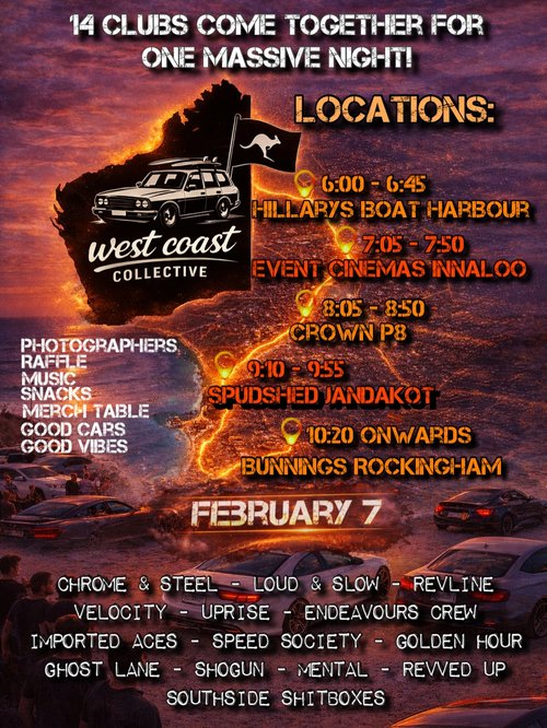14 Clubs Come Together For One Massive Night! — car meet in Perth, WA on Saturday 7 February 2026