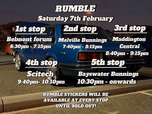 Rumble — Muscle car meet in Perth, WA on Saturday 7 February 2026