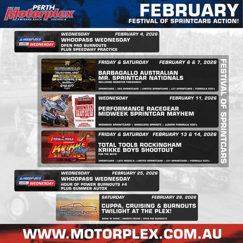 Cuppa, Cruising & Burnouts Twilight at the Plex! — Muscle car meet in Perth, WA on Saturday 28 February 2026