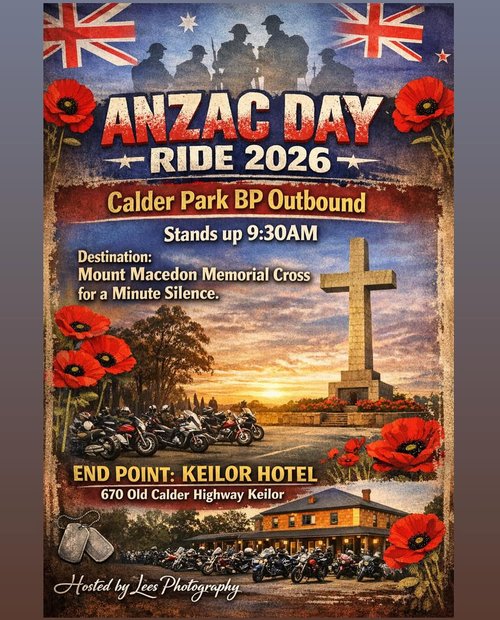 ANZAC DAY RIDE 2026 — car meet in Melbourne, VIC on Saturday 25 April 2026