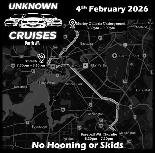 Unknown Cruises Perth WA — car meet in Perth, WA on Wednesday 4 February 2026