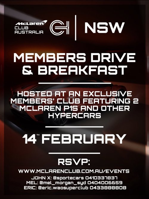 Members Drive & Breakfast — Exotic car meet in Sydney, NSW on Saturday 14 February 2026