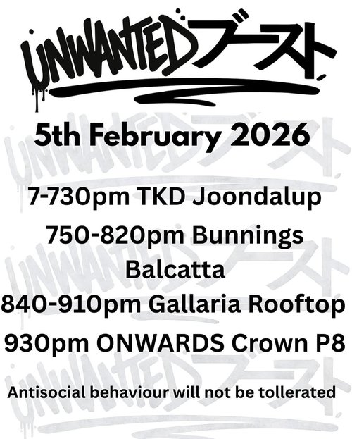 Unwanted Boost Cruise — JDM car meet in Perth, WA on Thursday 5 February 2026