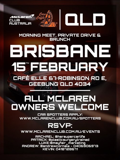 QLD Morning Meet, Private Drive & Brunch — Exotic car meet in Brisbane, QLD on Sunday 15 February 2026