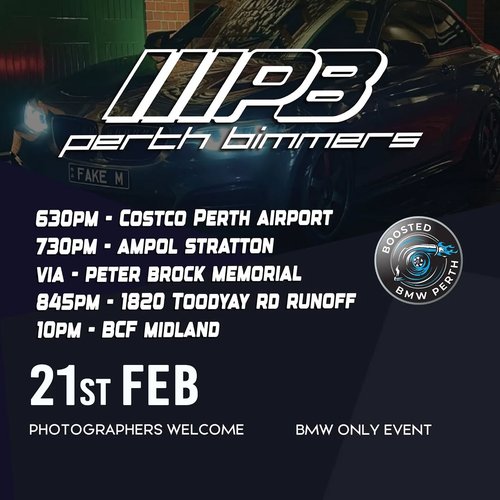 Perth Bimmers Cruise — Euro car meet in Perth, WA on Saturday 21 February 2026