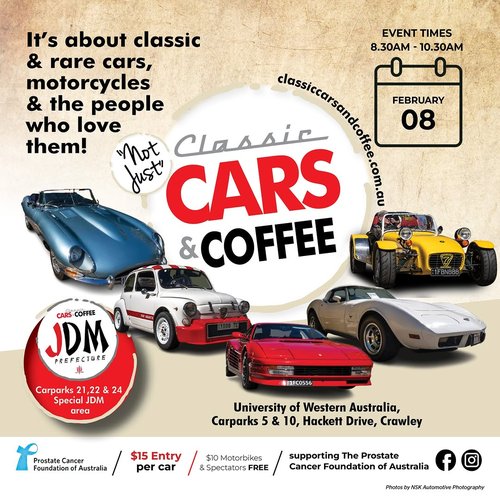 Classic Cars & Coffee — Classic/JDM car meet in Perth, WA on Sunday 8 February 2026