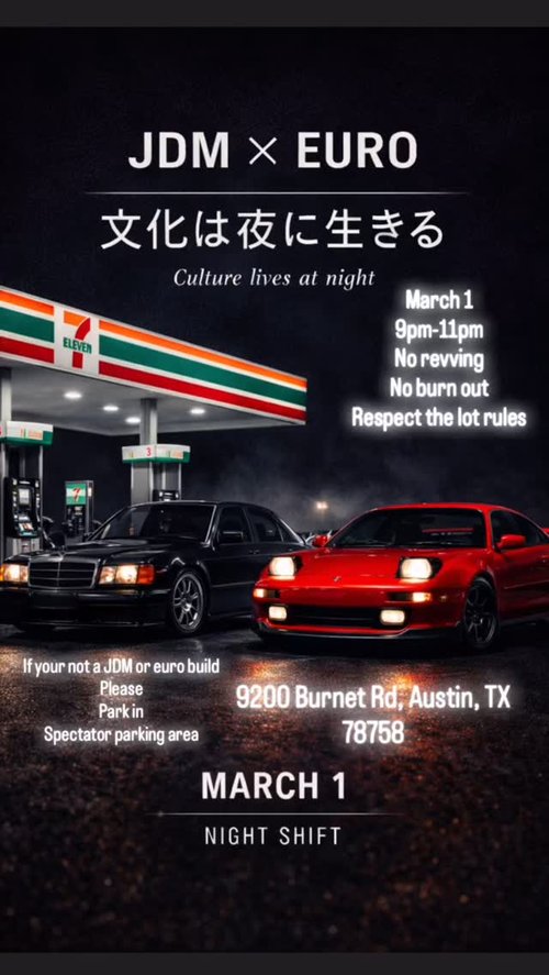 JDM x EURO — JDM/Euro car meet in International on Sunday 1 March 2026
