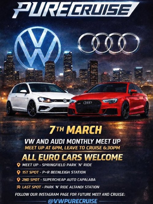 VW and Audi Monthly Meet Up — Euro car meet in Brisbane, QLD on Saturday 7 March 2026
