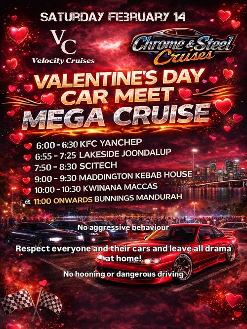 Valentine's Day Car Meet Mega Cruise — 4x4/JDM car meet in Perth, WA on Saturday 14 February 2026