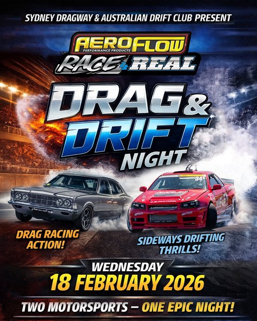 Aeroflow Race 4 Real - DRAG & DRIFT NIGHT — JDM/Muscle track day in Sydney, NSW on Wednesday 18 February 2026