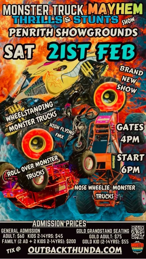 Monster Truck Mayhem Thrills & Stunts Show — spectator event in Sydney, NSW on Saturday 21 February 2026