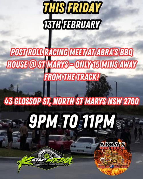 Post Roll Racing Meet — car meet in Sydney, NSW on Friday 13 February 2026