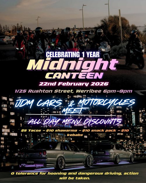 Midnight Canteen 1 Year Anniversary Meet — JDM car meet in Melbourne, VIC on Sunday 22 February 2026