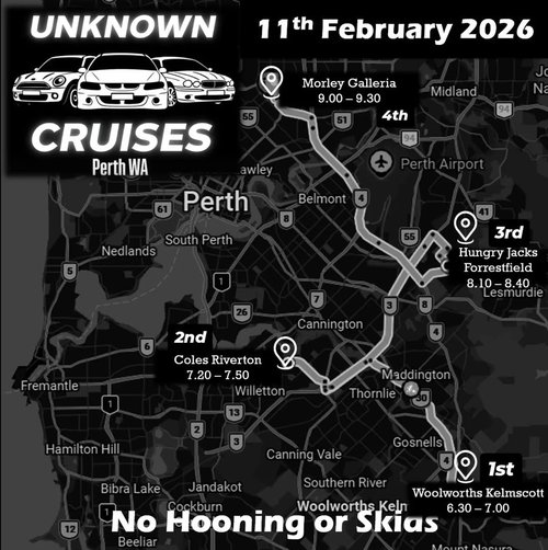Unknown Cruises Perth WA — car meet in Perth, WA on Wednesday 11 February 2026