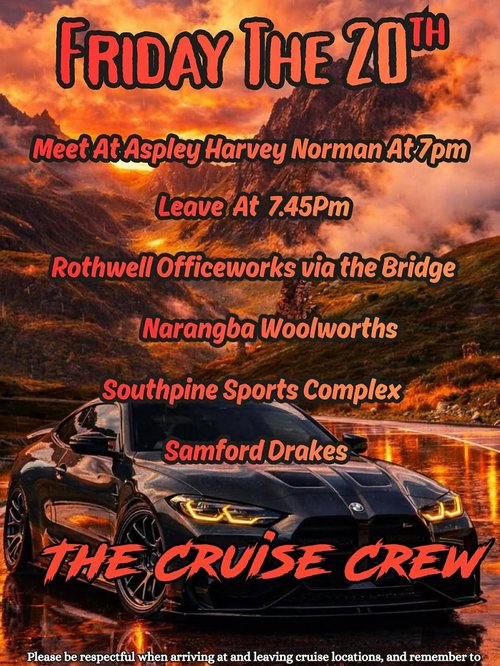 Friday The 20th Cruise — JDM/Euro car meet in Brisbane, QLD on Friday 20 March 2026