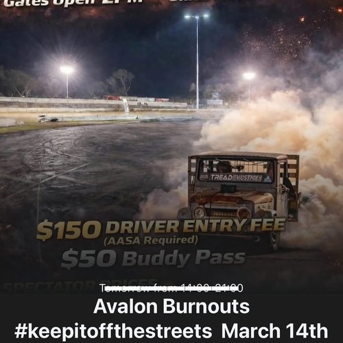 Avalon Burnouts — Muscle track day in Melbourne, VIC on Saturday 14 March 2026