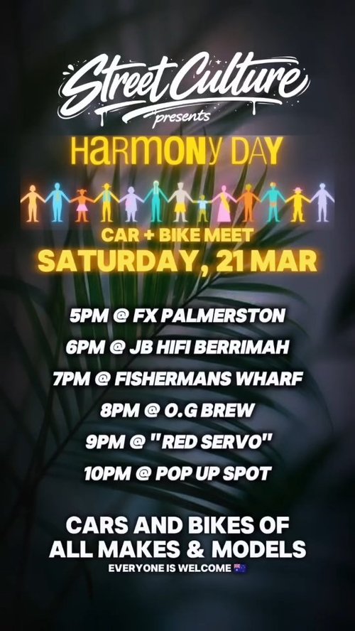 Harmony Day Car + Bike Meet — car meet in Darwin, NT on Saturday 21 March 2026
