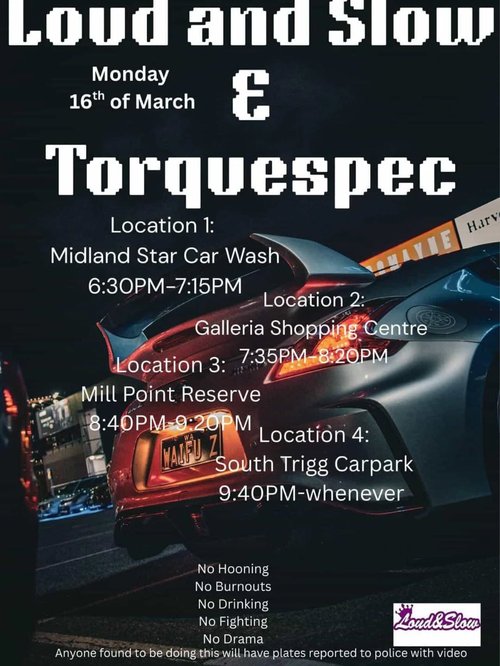 Loud and Slow & Torquespec — Muscle car meet in Perth, WA on Monday 16 March 2026
