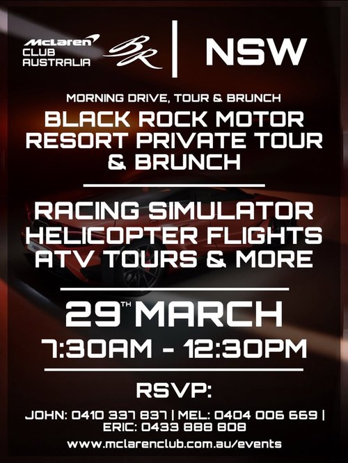 Black Rock Motor Resort Private Tour & Brunch — Exotic car meet in Sydney, NSW on Sunday 29 March 2026