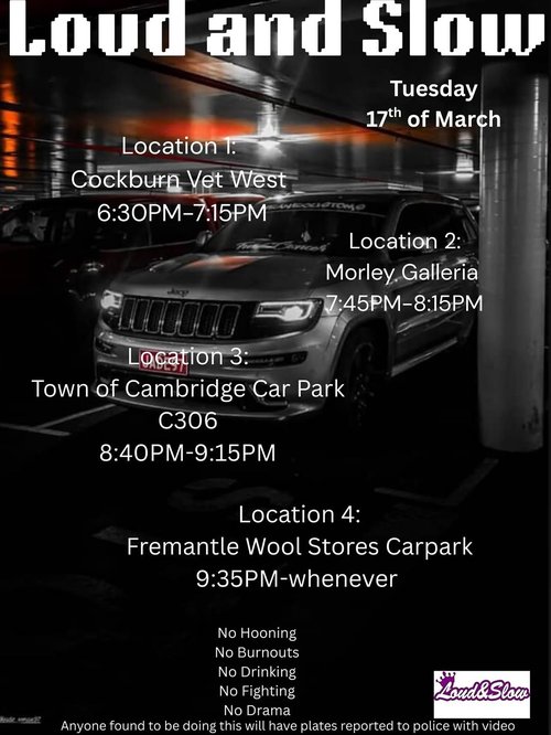 Loud and Slow Central Cruise — Stance car meet in Perth, WA on Tuesday 17 March 2026