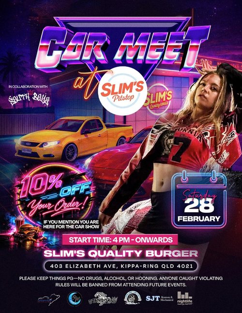 Car Meet at Slim's Pitstop — Muscle car meet in Brisbane, QLD on Saturday 28 February 2026