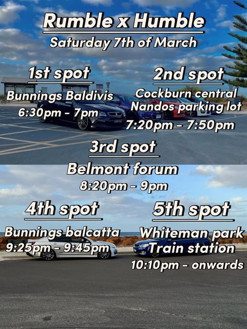 Rumble x Humble — car meet in Perth, WA on Saturday 7 March 2026
