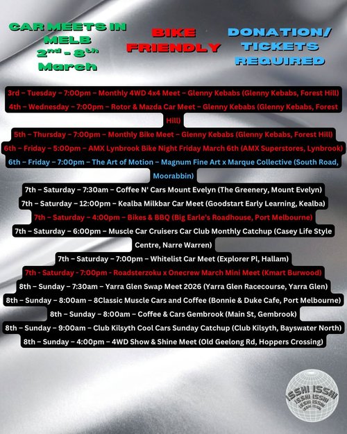 Car Meets in Melb — 4x4/JDM car meet in Melbourne, VIC on Monday 2 March 2026