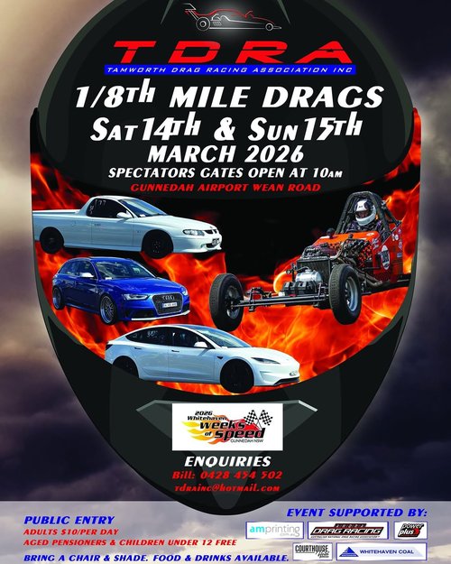 1/8th Mile Drags — Muscle track day in Sydney, NSW on Saturday 14 March 2026