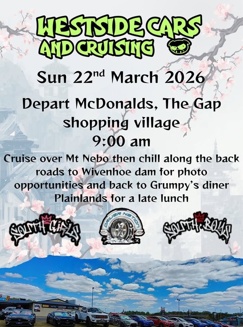 Westside Cars and Cruising — Muscle car meet in Brisbane, QLD on Sunday 22 March 2026