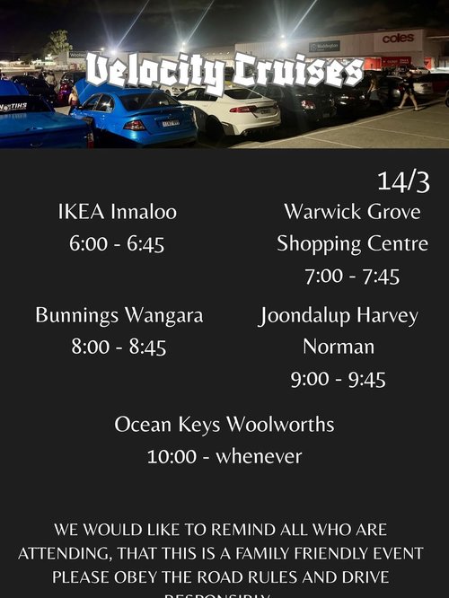 Velocity Cruises — car meet in Perth, WA on Saturday 14 March 2026